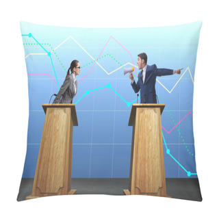 Personality  Man Businessman Making Speech At Rostrum In Business Concept Pillow Covers