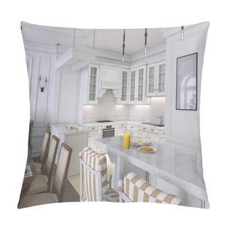 Personality  Classic Kitchen With Wooden And White Details, Interior Design. 3D Rendering Pillow Covers
