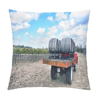 Personality   Fredericksburg,Texas- Nov.12-2020  Slate Mill Wine Collective Winery In Texas Hill Country With 1950 GMC Wine Truck And Vineyards In The Background.                                               Pillow Covers