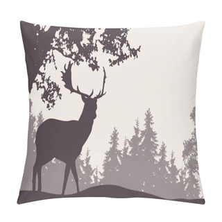 Personality  Fallow Deer Standing Under A Deciduous Tree With Coniferous Fore Pillow Covers