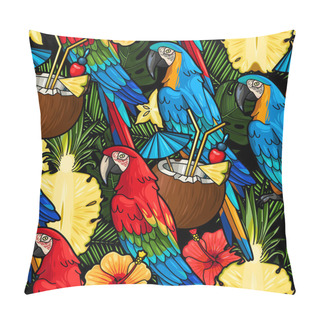 Personality  Macaw And Tropical Cocktail Seamless Pillow Covers