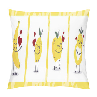 Personality  The Set Of Cards For Happy Valentines Day. Kawaii Fruits Which Are Sending Air Kisses. Pillow Covers