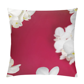 Personality  White Orchid On Red Background. Pillow Covers