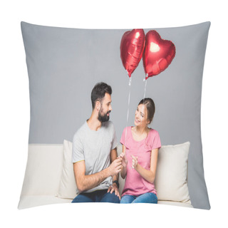 Personality  Couple Sitting On Couch With Red Balloons Pillow Covers