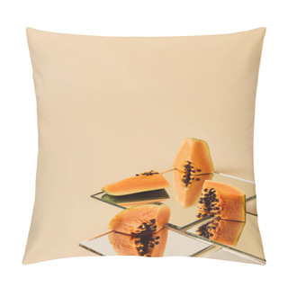 Personality  Papaya Pieces Reflecting In Mirrors On Beige Table  Pillow Covers