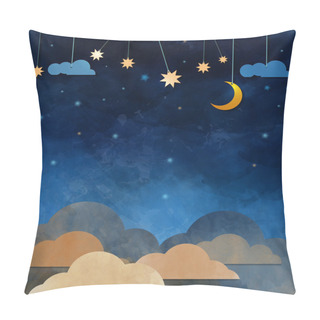 Personality  Water Color On Grunge Paper Texture .Night Sky,cloud, Moon And S Pillow Covers