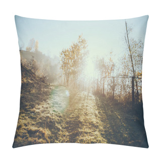 Personality  Beautiful Foggy Landscape With Sun Flare In Carpathians, Ukraine Pillow Covers