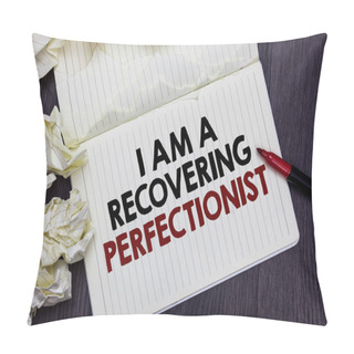 Personality  Writing Note Showing I Am A Recovering Perfectionist. Business Photo Showcasing Obsessive Compulsive Disorder Recovery Marker Over Notebook Crumpled Papers Pages Several Tries Mistakes Pillow Covers