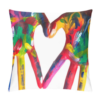Personality  Two Colorful Hands Forming A Heart V1 Pillow Covers