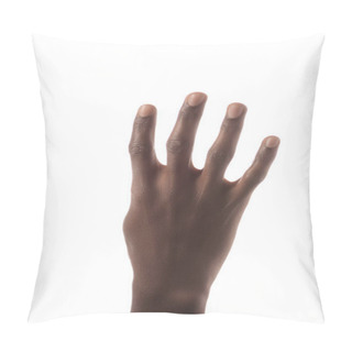 Personality  Partial View Of African American Man Showing Number 4 In Sign Language Isolated On White Pillow Covers