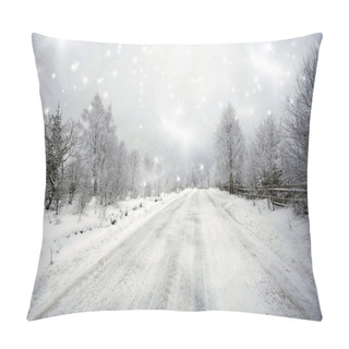 Personality  Winter Road In The Forest Pillow Covers