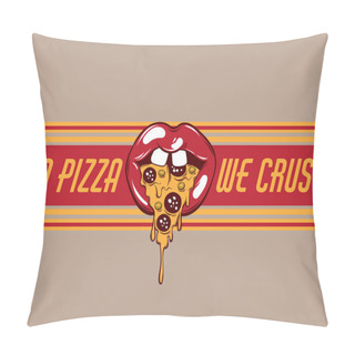 Personality  Vector Hand Drawn Illustration Of Mouth With Slice Of Pizza Instead Tongue . Creative Tattoo Artwork. Template For Card, Poster, Banner, Print For T-shirt, Pin, Badge, Patch. Pillow Covers