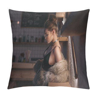 Personality  Fashionable Young Woman In Fur Coat Pillow Covers