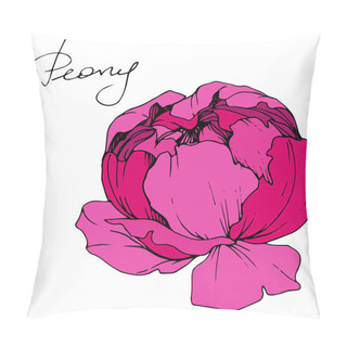 Personality  Vector Pink Peony. Wildflower Isolated On White. Engraved Ink Art With 'peony' Lettering Pillow Covers