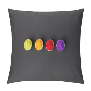 Personality  Top View Of Row Of Colorful Holi Paint In Bowls On Grey Surface  Pillow Covers