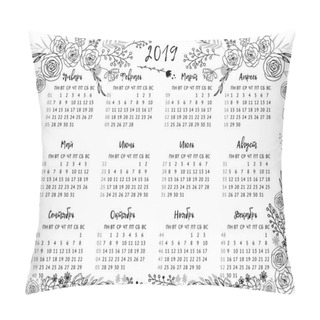 Personality  Calendar 2019 With Hand Drawn Romantic Seasonal Wreaths In Russian Pillow Covers