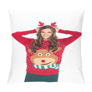 Personality  Woman In Winter Festive Sweater Pillow Covers
