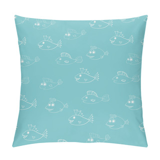 Personality  Cartoon Fish On The Blue Background. Seamless Pattern. Eps 8 Pillow Covers