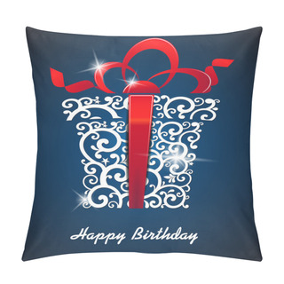 Personality  Greeting Card Happy Birthday. With Gift Box And Place For Your Text. Vector Pillow Covers
