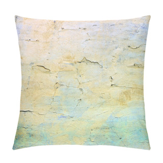 Personality  A Wall With Cracked Yellow And Blue Paint. Beautiful Background. Texture Of Old Cover With Cracks. Pillow Covers