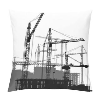 Personality  Grey And Black Cranes And House Buildings Pillow Covers