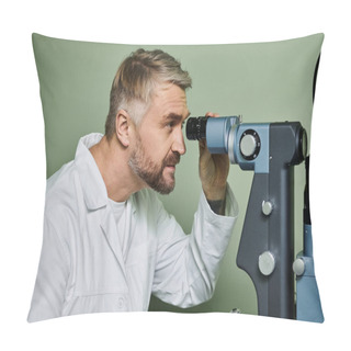 Personality  A Man Examines Someones Vision. Pillow Covers