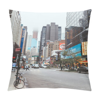Personality  TIMES SQUARE, NEW YORK, USA - OCTOBER 8, 2018: Urban Scene With Crowded Times Square In New York, Usa Pillow Covers