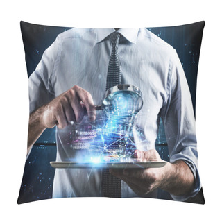 Personality  Man Looking  With  Magnifying Glass Pillow Covers