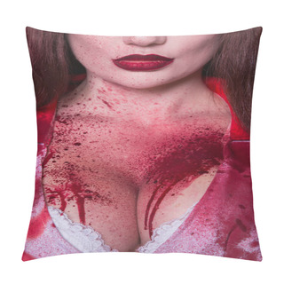 Personality  Splashes Of Red Blood On The Big Chest. Red Big Lips With A Decolletage Pillow Covers