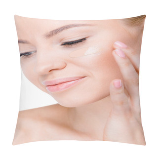 Personality  Woman With Foundation Cream On Face Pillow Covers