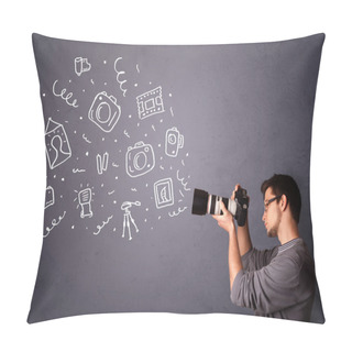 Personality  Young Photographer Shooting Photography Icons Pillow Covers