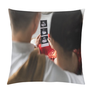 Personality  Back View Of Blurred Couple Holding Ultrasound Scan With Pregnancy Confirmation Pillow Covers