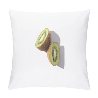 Personality  Top View Of Kiwi Fruit Halves On White With Copy Space  Pillow Covers