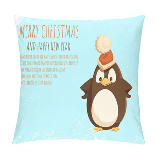 Personality  Merry Christmas Card, Penguin In Santa Hat On Ice Pillow Covers