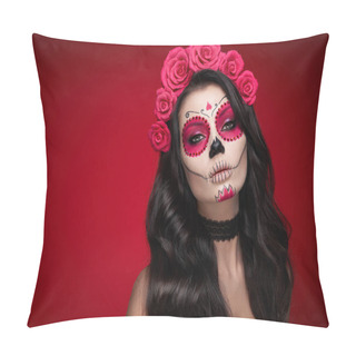 Personality  Portrait Of A Woman With Makeup Sugar Skull Pillow Covers
