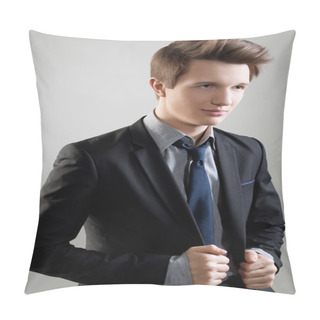 Personality  Short Hair Style. Portrait Of Young Man With Brown Hair Pillow Covers