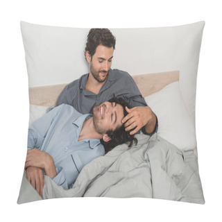 Personality  Gay Man Stroking Hair Of Boyfriend In Bed Pillow Covers