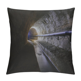Personality  Underground Vaulted Urban Sewer Tunnel With Dirty Sewage. Pillow Covers