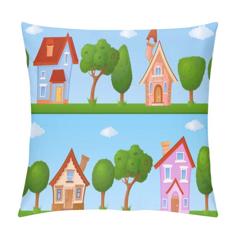 Personality  Summer streets with houses and trees pillow covers