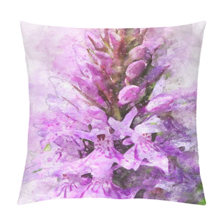 Personality  Watercolour Painting Of Pink Marsh Orchid (Dactylorhiza Majalis) Pillow Covers