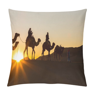 Personality  Camel Caravan With People Going Through The Sand Dunes In The Sa Pillow Covers