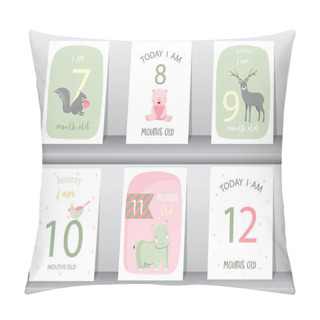 Personality  Cute Baby Month Anniversary Card,Milestone Cards,Vector Illustrations. Pillow Covers