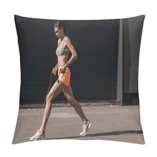 Personality  Young Athletic Girl Training With Stretching Band Pillow Covers
