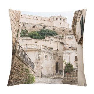 Personality  SCICLI, ITALY - OCTOBER 3, 2019: Selective Focus Of San Matteo Church Near Buildings In Italy  Pillow Covers