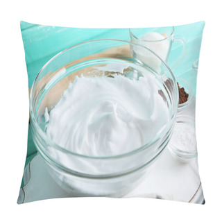 Personality  Whipped Egg Whites For Cream On Color Wooden Background Pillow Covers