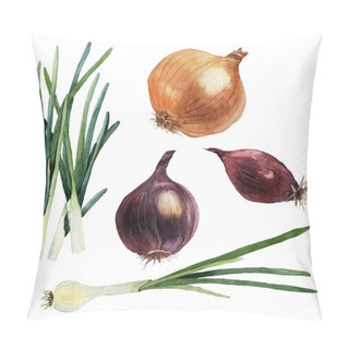 Personality  Watercolor Set Of Vegetables. Onions. Vector Pillow Covers