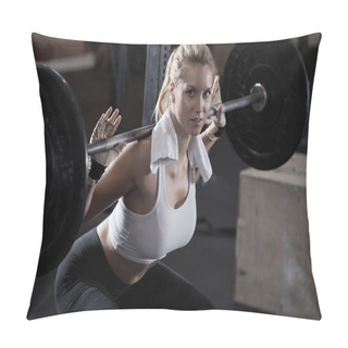 Personality  Girl Making Squat With Barbell Pillow Covers