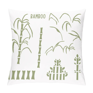 Personality  Hand Drawn Bamboo Stem Clip Art Motif Collection. Set Of Modern Wagara Japanese Style Icons. Soft Grass Green Neutral Tones. Asian Home Decor Blod Decor. Traditional Graphic Design Japan Symbols. Pillow Covers