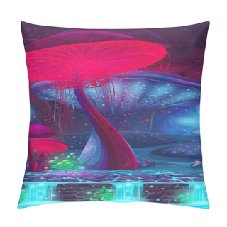 Personality  Magic Mushroom Hollow - Mystical Vertical Vector Background Pillow Covers