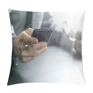 Personality  Close Up Of Businessman Working With Mobile Phone And Eyeglass O Pillow Covers